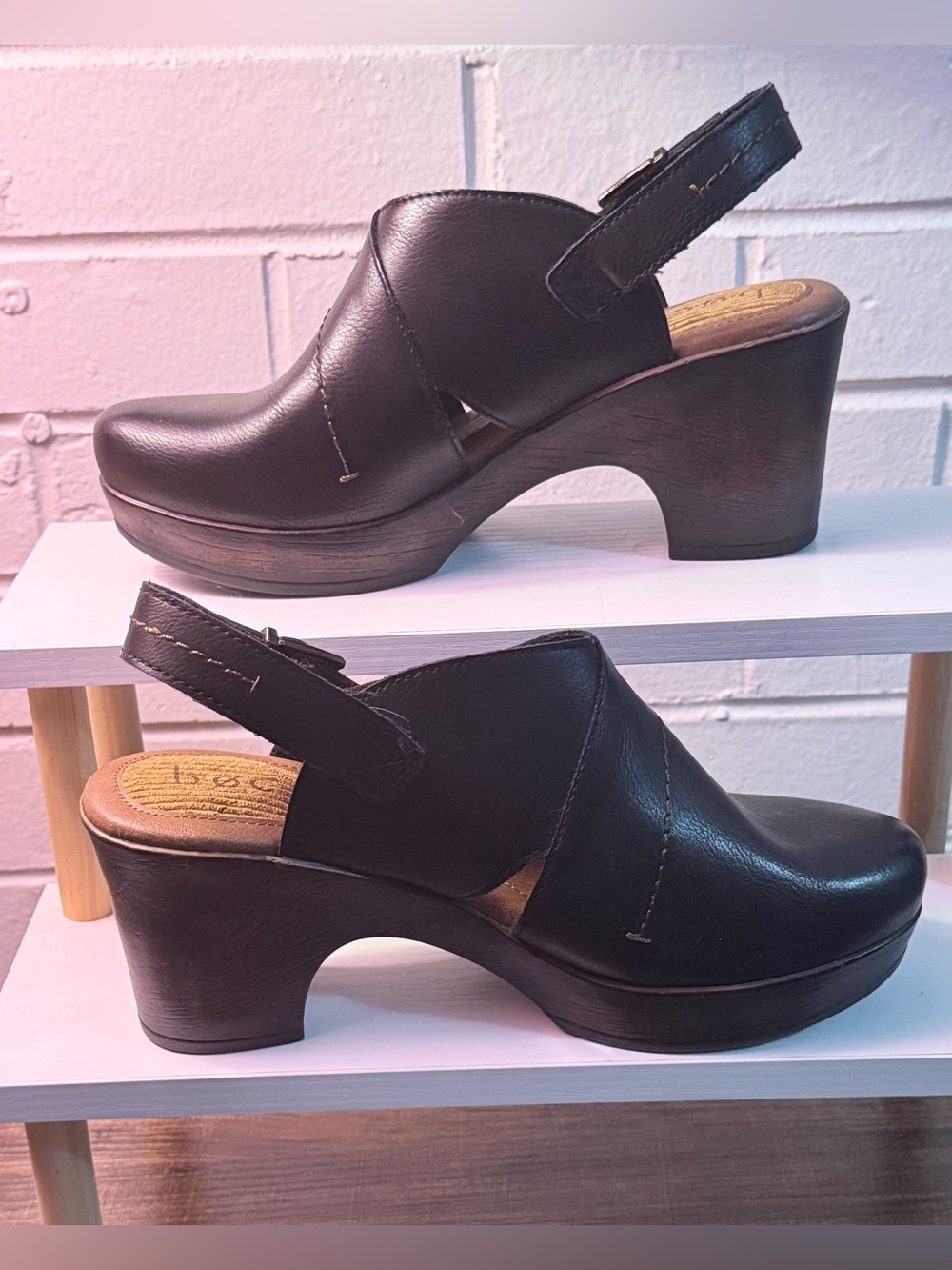 b.o.c. by Born Black Leather Platform Slingback Clogs Size 10